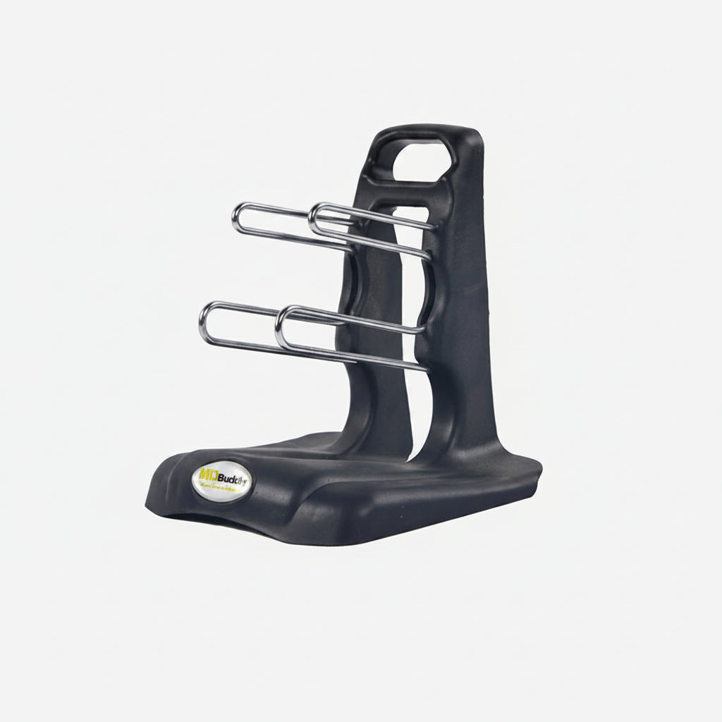 Black metal bottle rack on a white background