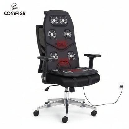 Black massage seat cushion with heating indicators on a white background, featuring the Comfier brand.