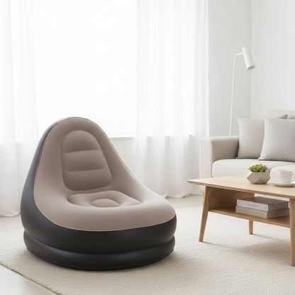 An inflatable camping chair seat pad in a taupe-beige color with a black inflatable base, shown against a plain white background.