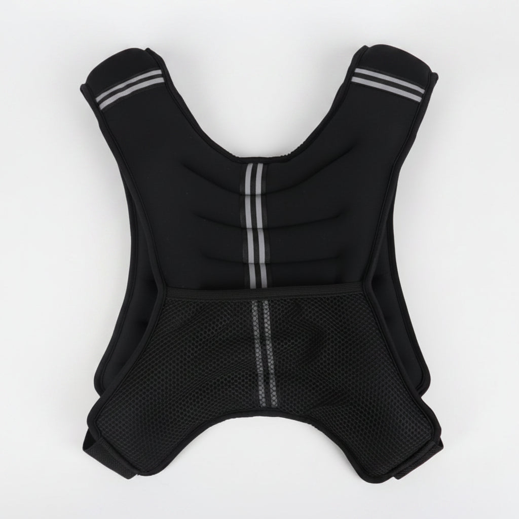 Black vest with measurement labels on a white background