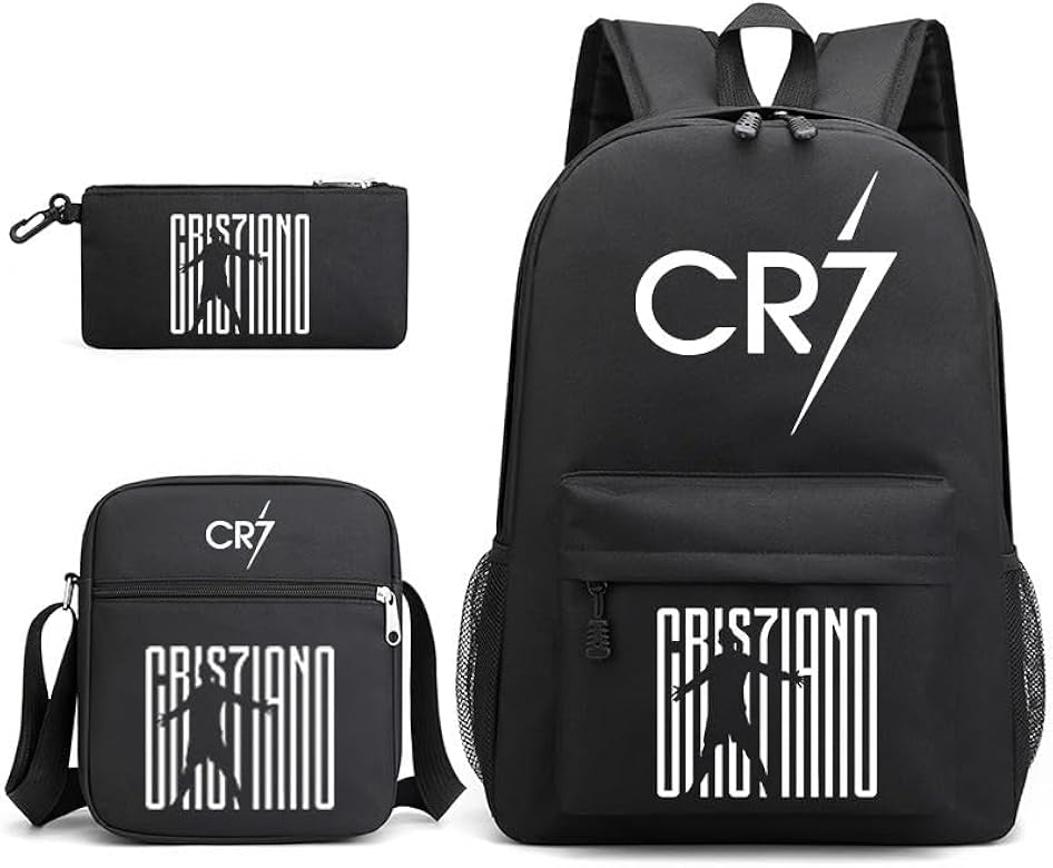 (Black 2) 3pcs Sets Messi / Ronaldo  Backpack New Students Capacity School Bags