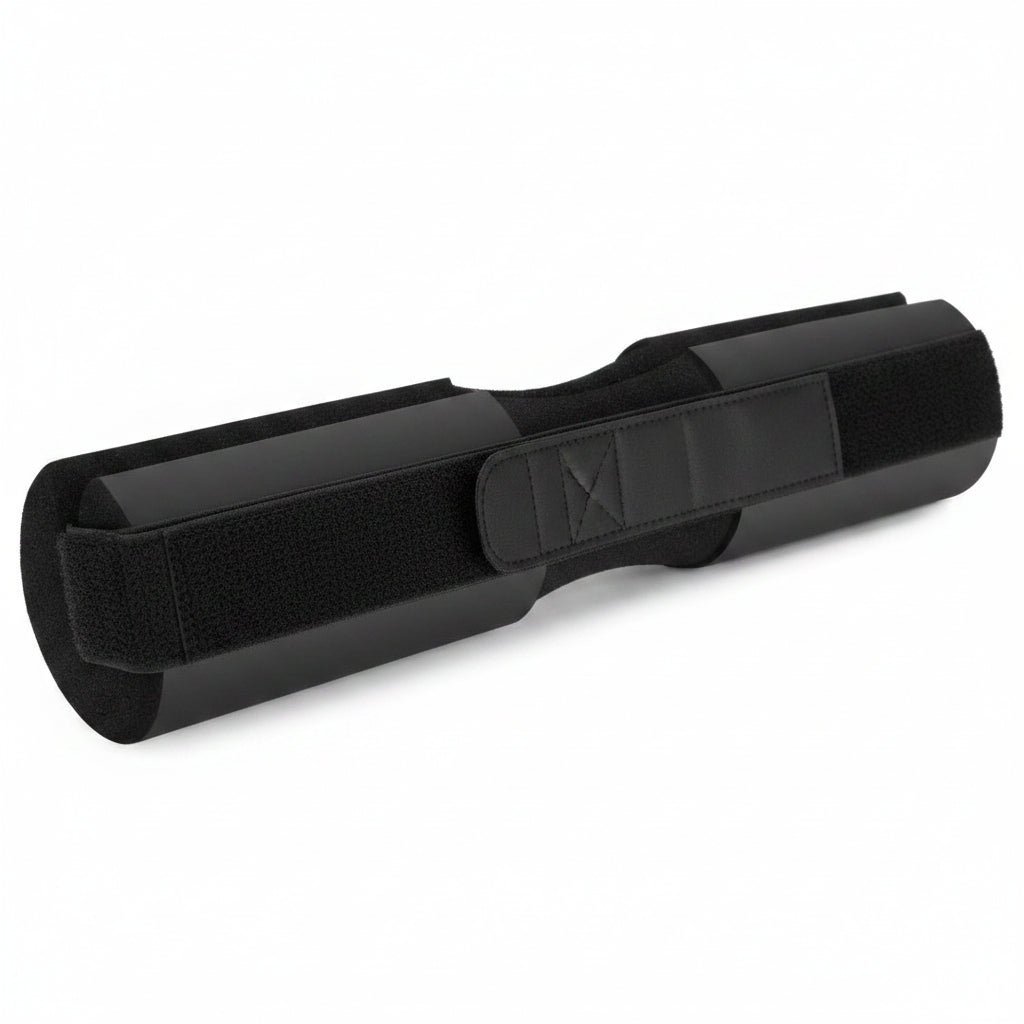 Black foam roller on a white background