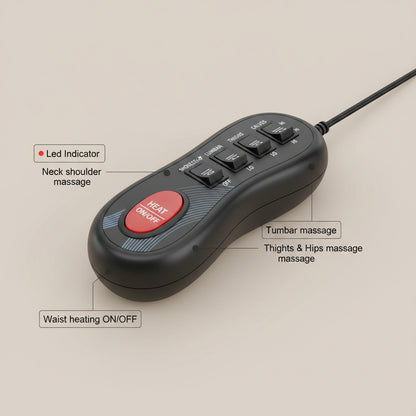 Massage device control panel with labeled buttons on a beige background