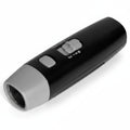 Black and gray electronic device with buttons on a white background