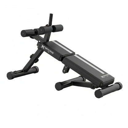 Black adjustable workout bench on a white background