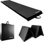 Black folding mat with carrying strap and 'Ruffit' branding on a white background