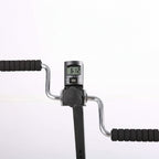 Digital tire pressure gauge with black handle on a white background
