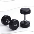 Pair of black dumbbells with '10KG' marking on a white background