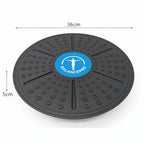 Black round mat with blue center and measurements on a white background