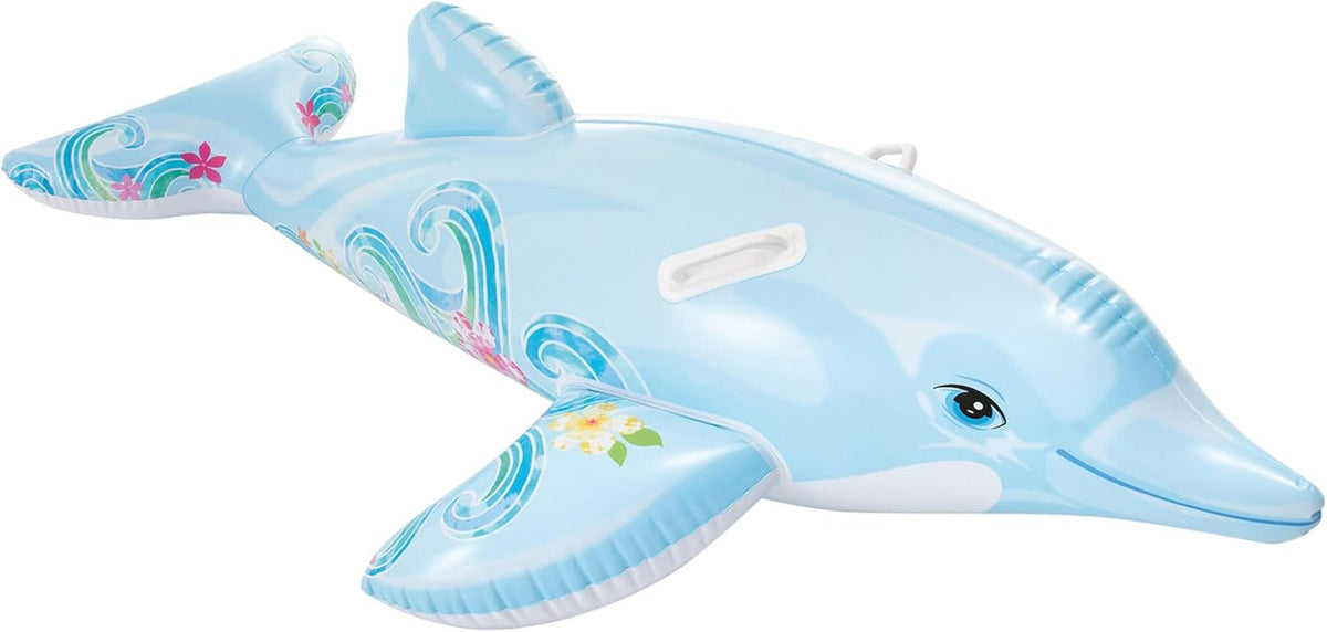 Inflatable dolphin pool toy on a white background