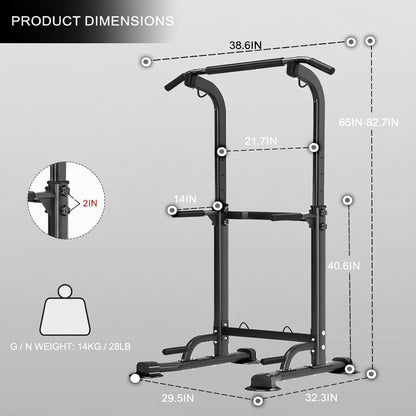【LOW CEILING & SPACE-SAVING DESIGN】 – Adjustable height (65"–82.7") and a compact 6.6 sq. ft. footprint make this power tower ideal for apartments, bedrooms, basements, garages and other home gyms with limited space.
