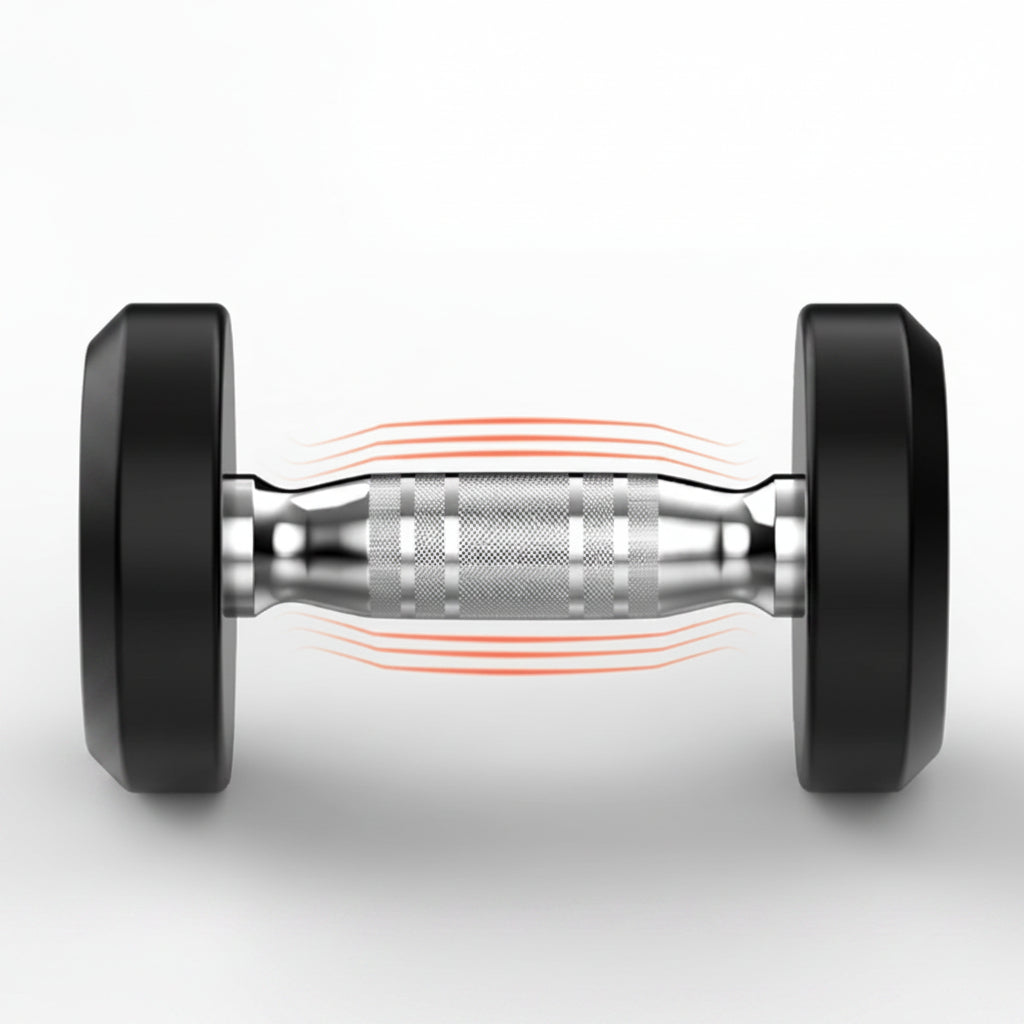 Dumbbell with galvanized knurled design on a white background