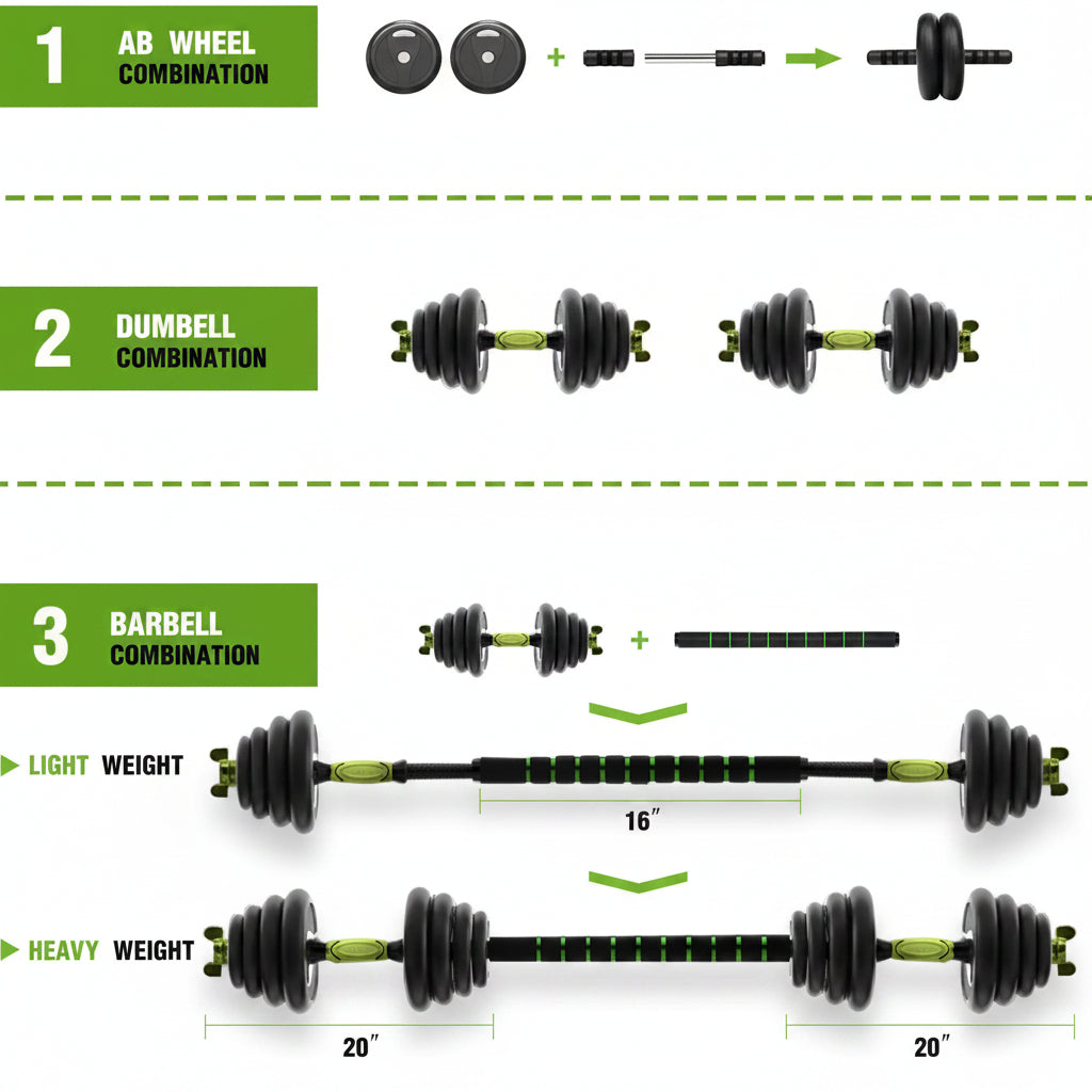 adjustable dumbbell and barbell set / طقم بار وكتيلبيل