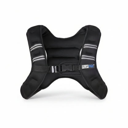 Black weight vest with reflective stripes and 'Runmax' branding on a white background