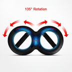 Black and blue wheel with 135-degree rotation arrows on a white background