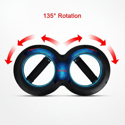 Black and blue wheel with 135-degree rotation arrows on a white background