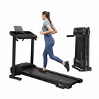 running on a treadmill with a control panel and brand name visible