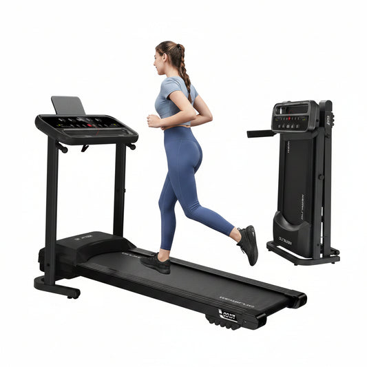 running on a treadmill with a control panel and brand name visible