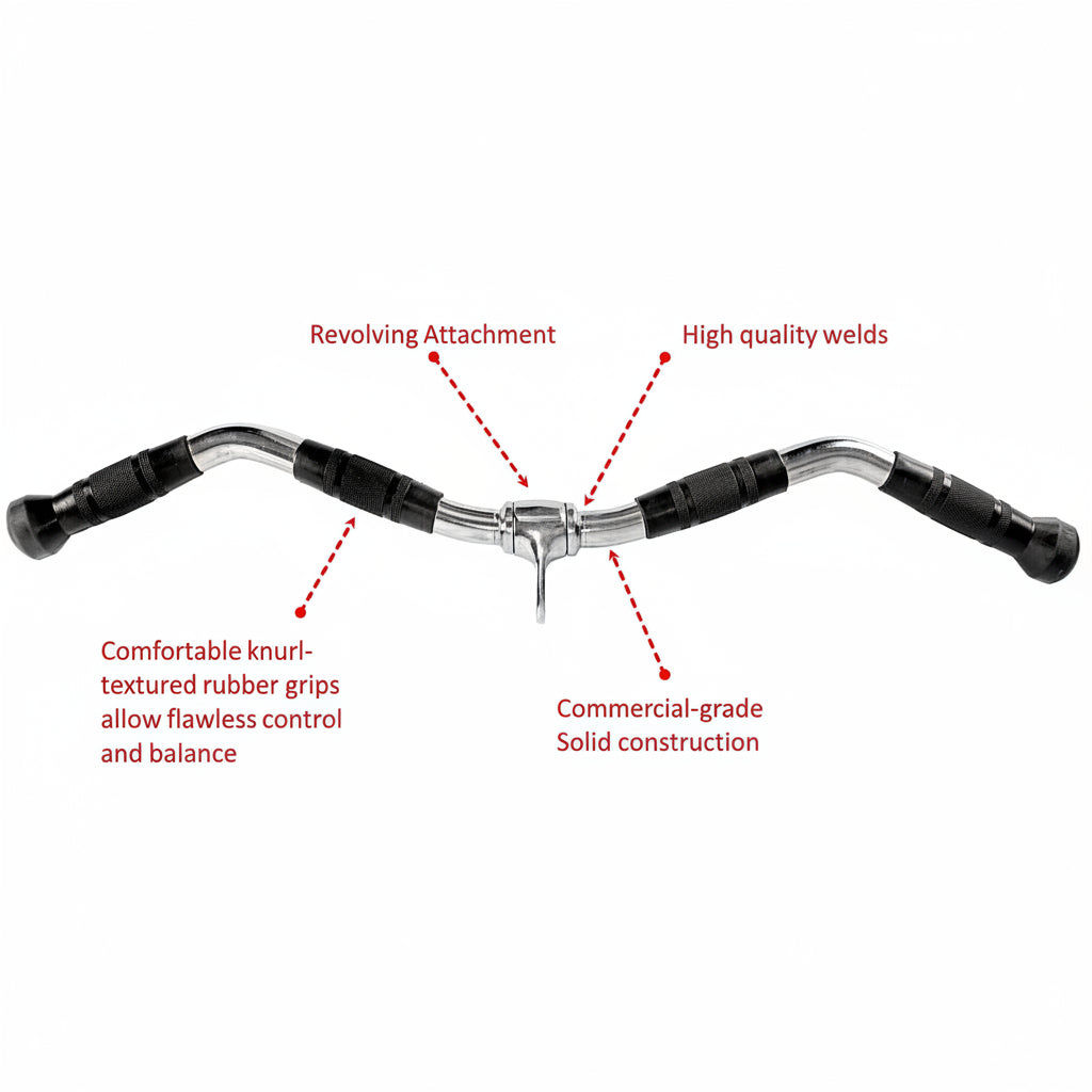 Wide Grip Revolving Design: Experience enhanced comfort and control with the wide grip revolving curl bar. The cable machine attachment allows for smooth and fluid movements, ensuring an effective and enjoyable workout experience.
