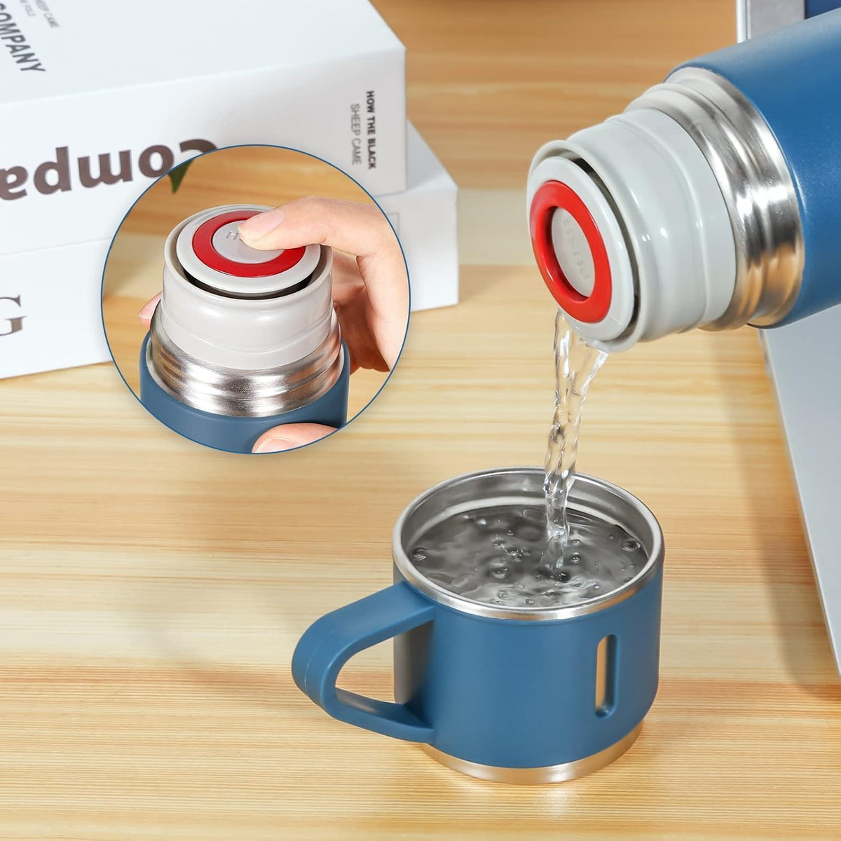 Vacuum Flask Set with 2 Cups - Keep Hot & Cold | طقم ترموس مع كوبين