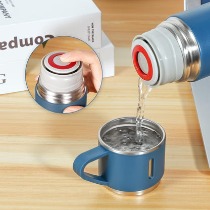 Vacuum Flask Set with 2 Cups - Keep Hot & Cold | طقم ترموس مع كوبين