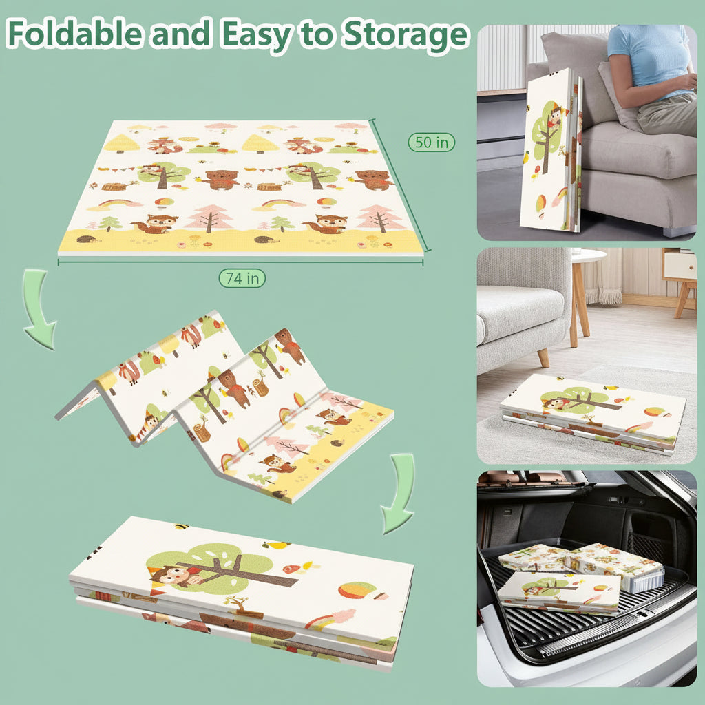 The baby play mat for floor is made of high density XPE foam material, which is soft and protecte your baby's sensitive skin from hard floor.
