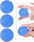Blue stress balls with close-up images of hands holding them.