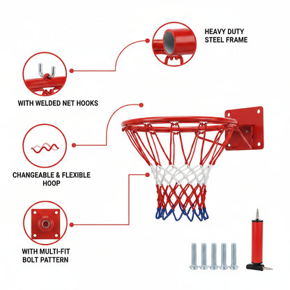 حلقة سله مع شبك - Basketball Hoop Wall with Net and Fixtures