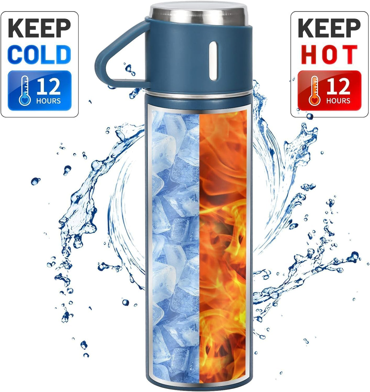 Vacuum Flask Set with 2 Cups - Keep Hot & Cold | طقم ترموس مع كوبين