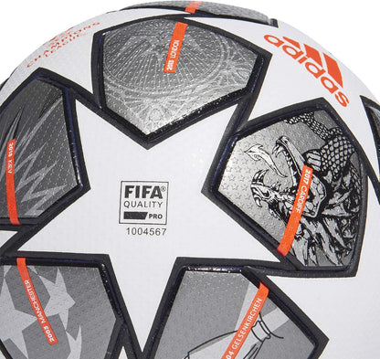 Close-up of an Adidas soccer ball with FIFA Quality Pro label
