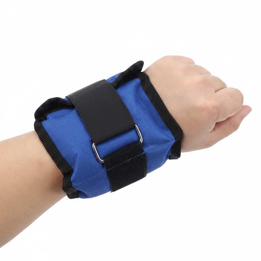 Blue wrist support brace with black straps 