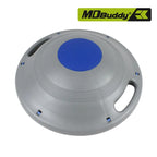 A gray circular balance board with a blue circular center pad and side handles, \brothersshop