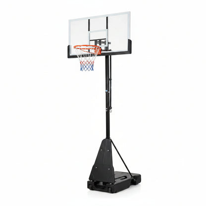  measurement callouts for the hoop and base, plus text reading 'Professional Basketball Hoop' and 'Designed both indoor & outdoor use.