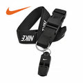 The plastic referee whistle is equipped with a neck lanyard, a hand mount and several finger fasteners.
