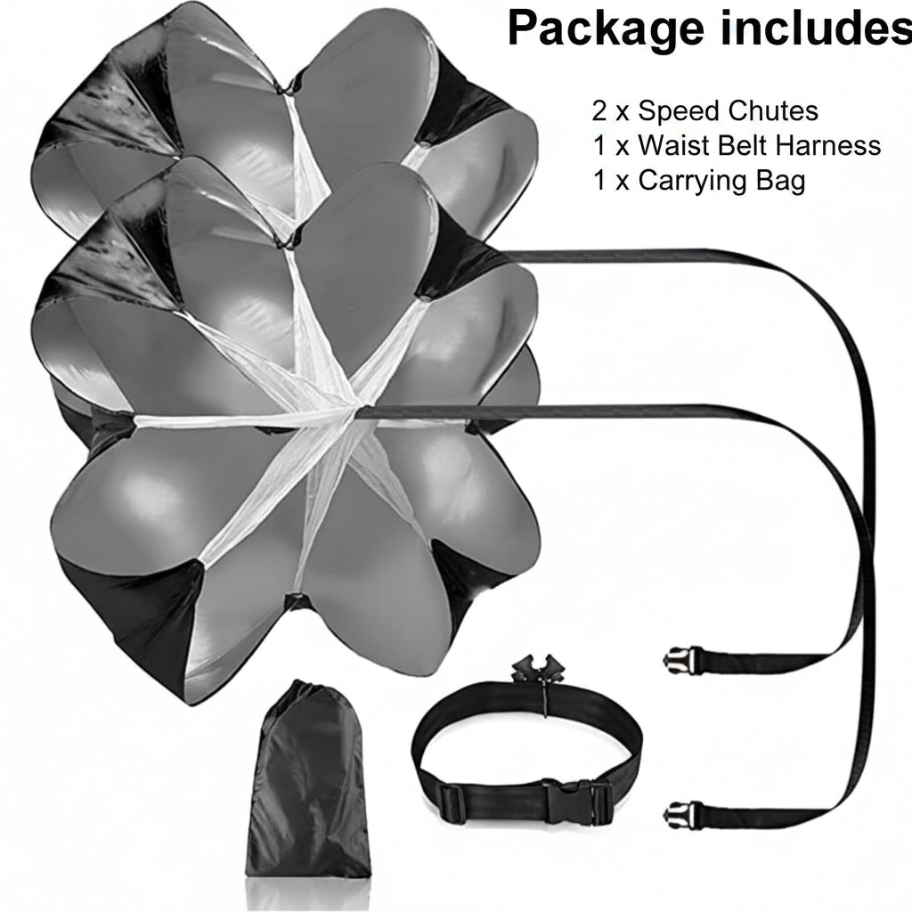 【Material】The cover of the Resistance Parachute was made of premium material, it's Soft, Waterproof, Sun Block and Quick-drying. Built-in mesh panels keep strings from tangling and helps stabilize the chute during training.

