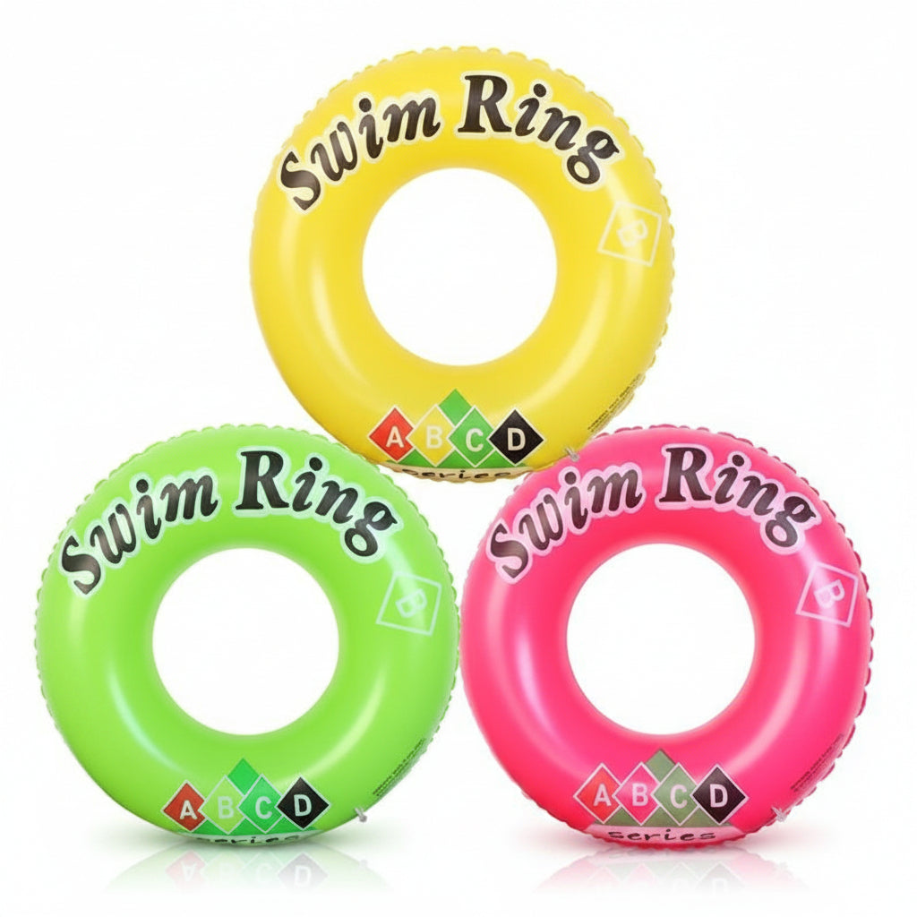 Inflatable Swimming Ring, Classic Pool Float Tube for Kids & Adults, Durable Summer Water Toy for Pool Parties, Beach, and Lakes 90 cm (Multi Colour)
