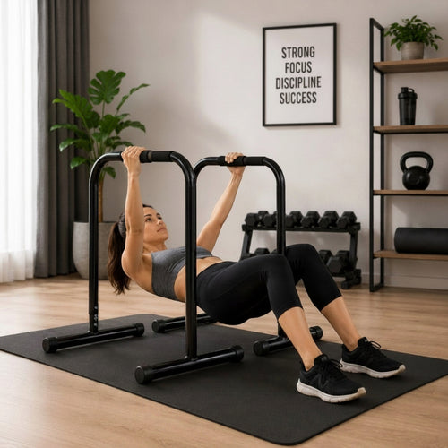ULTRA STURDY DESIGN The KingMile fitness equipment is made of durable steel with a 2mm thick steel tube for durability. Dip bars are designed for stability and quality, with a weight capacity of 500 kg. The connecting rod between the two bars guarantees maximum stability during training. The base is equipped with an adjustable, non-slip cover so that it stays firmly in place during any workout.
