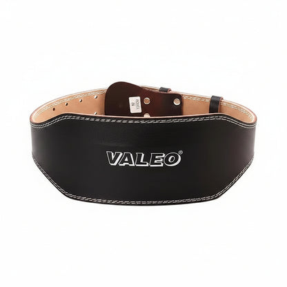 This is a Valeo leather weightlifting belt featuring a black finish 