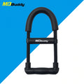 A black U-handle hand exerciser with a textured spring-loaded design and a padded grip, 