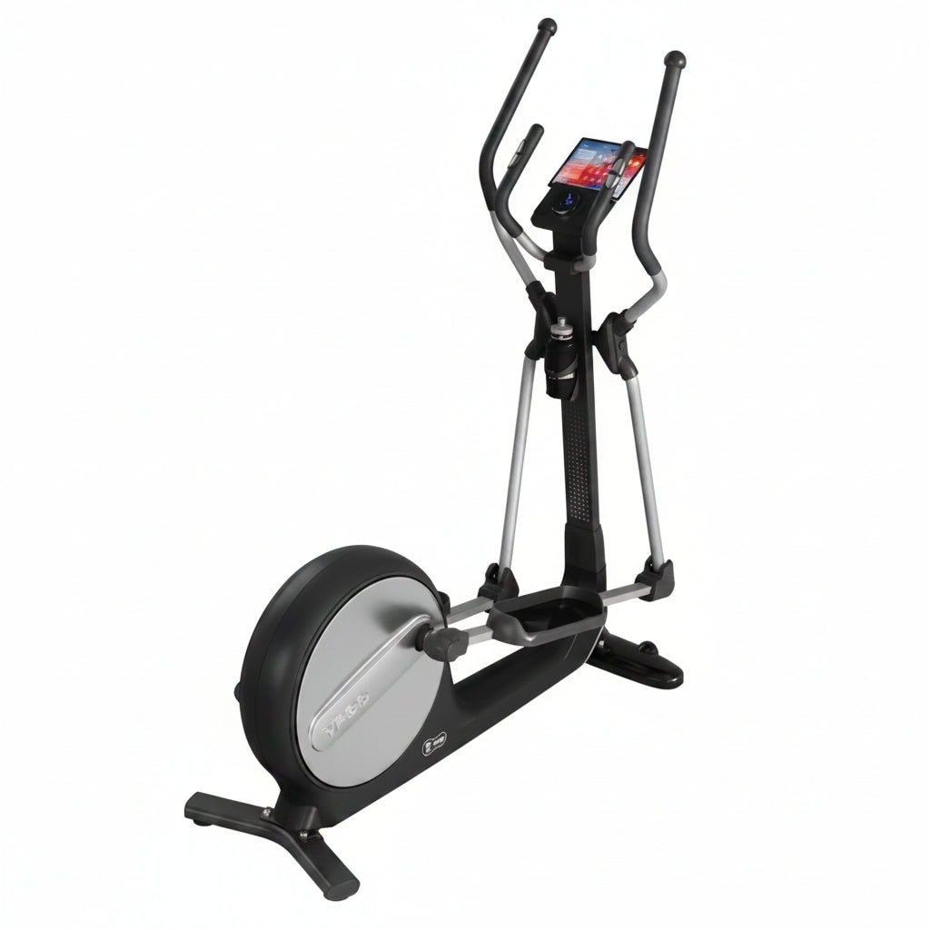 A black and silver elliptical trainer with a built-in smartphone display screen, shown on a plain white background. The THOR logo is visible in the top-left corner.