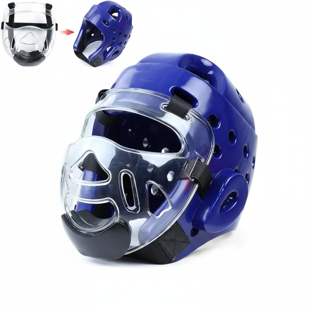 Full Coverage Adjustable Taekwondo Helmet, designed with 360° all-round head protection and flexible adjustable fit. Effectively guards against impact during intense Muay Thai, kickboxing and combat practice.
