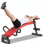 A red and black adjustable abdominal exercise bench 