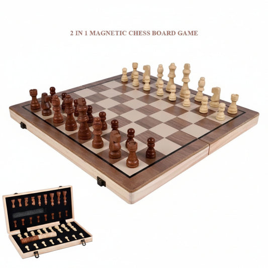 2-in-1 magnetic chess board game with wooden pieces and storage case /brothersshop
