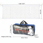 Volleyball net shown with dimension annotations: a white net panel labeled 