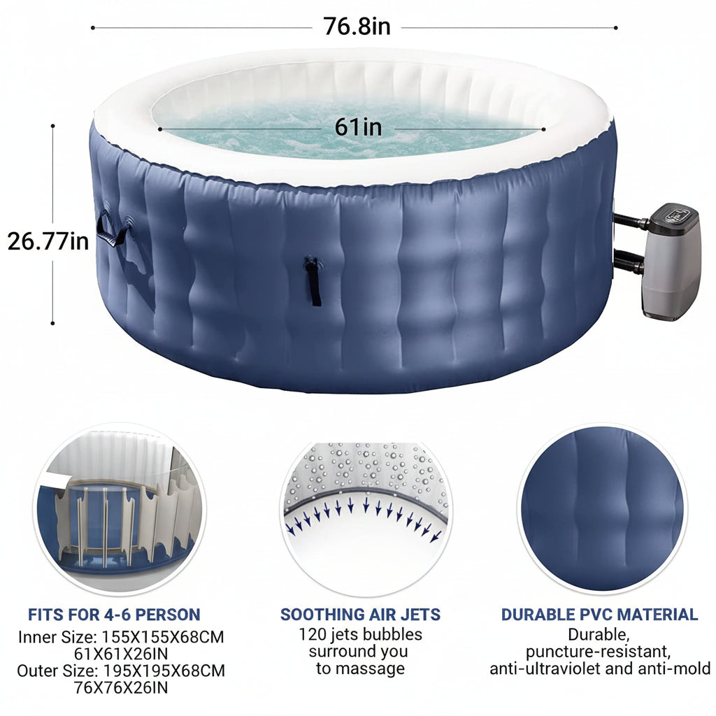 ENJOY THE ULTIMATE SPA: Relax at the touch of a button with the 76 x 76 x 26 massage, 120 surrounding air jets, automatic preheating and integrated water filtration. Total relaxation when you slip into this soothing portable hot tub after an exhausting day
