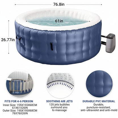 ENJOY THE ULTIMATE SPA: Relax at the touch of a button with the 76 x 76 x 26 massage, 120 surrounding air jets, automatic preheating and integrated water filtration. Total relaxation when you slip into this soothing portable hot tub after an exhausting day

