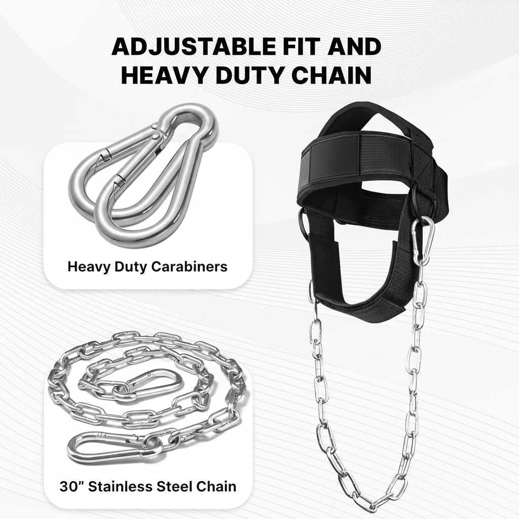 Heavy-duty chain with carabiners and a harness on a white background