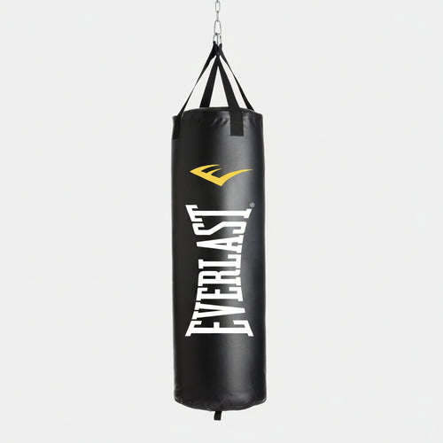 Black Everlast punching ba on a white back