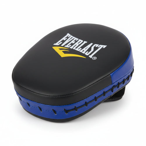 A black Everlast kickboxing or martial arts pad with a blue base,