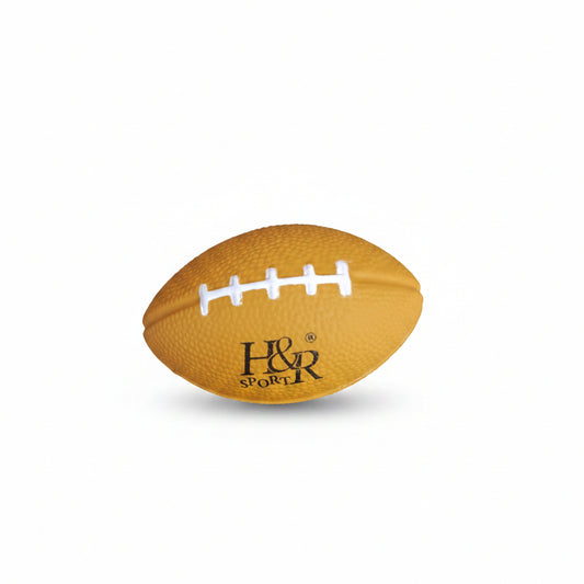 A small textured yellow football-shaped product with white laces